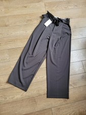  Zara Pleated Front Blue Grey Wide Leg Smart Trousers With Belt Size XS 4-6 BNWT