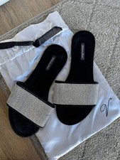 VICTORIAS SECRET EMBELLISHED VELVET SLIDES SLIPPERS RHINESTONES BLING L - New
