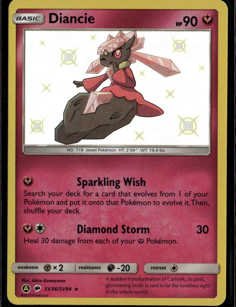 Diancie Shiny Holo Rare Hidden Fates: Shiny Vault SV36/SV94 Fairy Holofoil Pokem