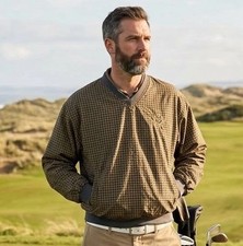 VTG Gear For Sports L V-Neck Windbreaker Black Tan Geometric Wyndham Club Crest