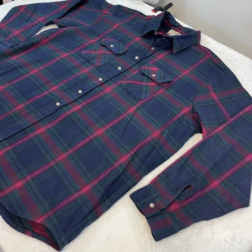 Vtg Cabelas Chamois Flannel Shirt Mens 3XL Tall Blue Plaid Cotton Made In USA - Picture 4 of 12
