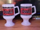 Vtg Coca-Cola Milk Glass Pedestal Mugs Red Stained Glass