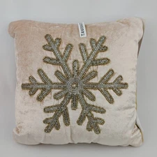 Bella Lux Beaded Silver Gold Snowflake Christmas Holiday Pillow Pale Pink 