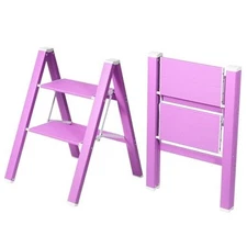 Lightweight Folding Ladder for Home, 330lbs Aluminum Step 2 Step Light Purple