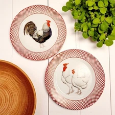 Set 2 VTG Haldon Group Devonshire Black Rooster & White Hen Dinner Plates 10.25"