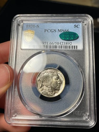 1931-S PCGS MS66 CAC Buffalo Nickel Toned Rare Date - Tough Nicer