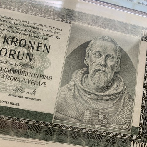 Bohemia & Moravia 1000 Korun Banknote 1942 WW2 PMG 64 EPQ Currency Specimen B999 - Picture 2 of 7