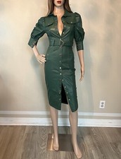 FASHION NOVA OutOfStock Green All4Looks Vegan Leather Stretch Midi Dress  XS