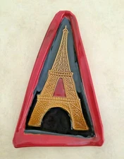 Doug Spalding Art Studio Pottery Eiffel Tower Sgraffito Triangle Tile Dish Plate