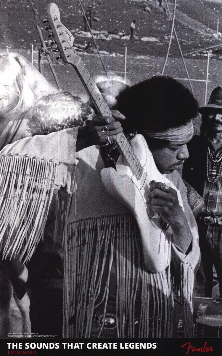 FENDER POSTER ~ Jimi Hendrix Woodstock Stratocaster Strat 24x37