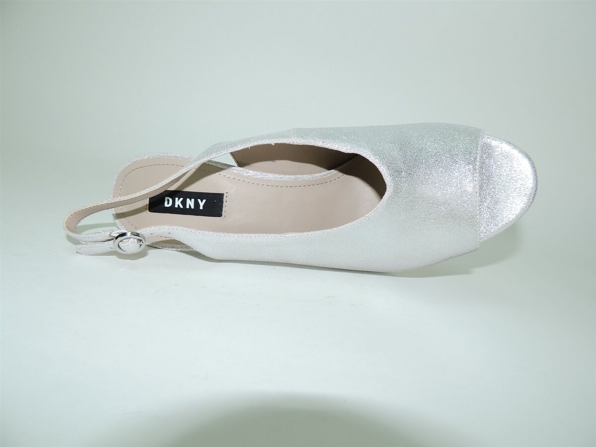 DKNY Women's Col-Peep Toe Leather SlingBack Pumps Silver