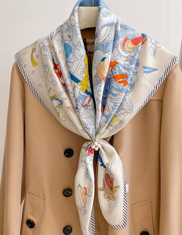 100% Silk 35" Square Scarf Women Neckerchief Wrap Kerchief Bandana cloud new