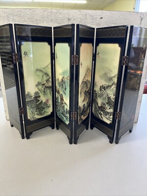 Mini 6 Panel Folding Lacquer Screen Majestic Appearance Of Great Wall Of China