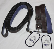 RAGAZZI LIFE CHIC LEATHER LEASH 6ft x 1" BROWN PURPLE + 22" COLLAR GENUIN LEATHR
