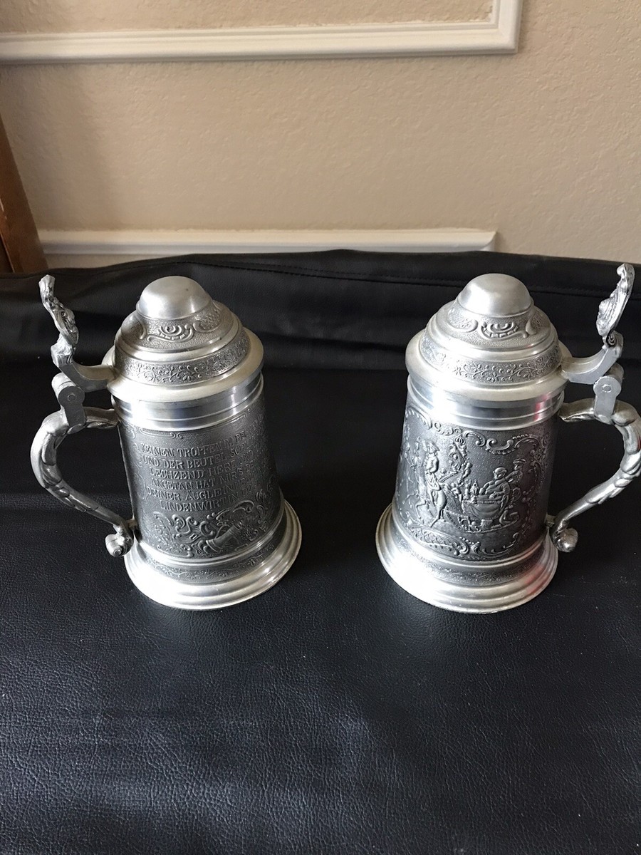 2 Vintage German Gegossen 95% Pewter German Steins | eBay