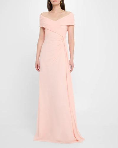 Badgley Mischka Collection Draped Off-Shoulder Gown BLUSH sz 4 - Picture 4 of 5