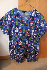 Santa and Snowman Christmas Scrub Top Size L Cassandra O