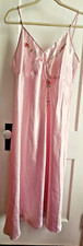 Cinema Etoile long Satin Nightgown pink embroidery pearl floral high slits XL