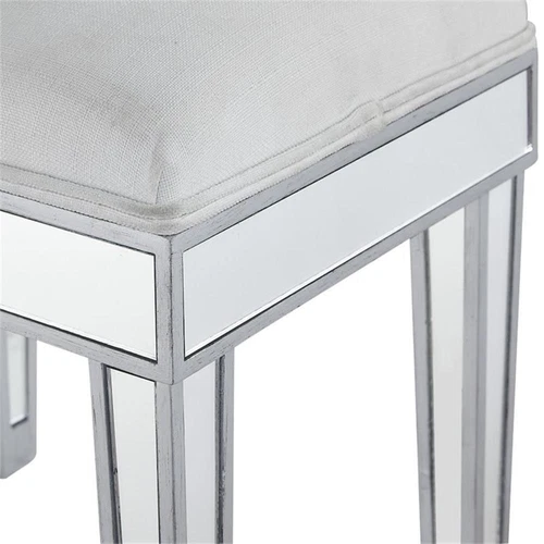 Elegant Decor Reflexion 18" Mirrored Fabric Vanity Stool in Beige and Silver - Picture 9 of 10