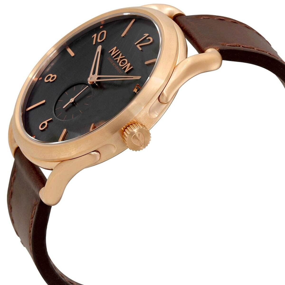 New Condition* NIXON C45 Leather Rose Gold Stainless Steel Mens