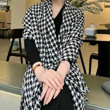 Huge Scottish Celtic Lowlands Houndstooth Shawl Pashmina Wrap, Scarf ✨ FREE SHIP