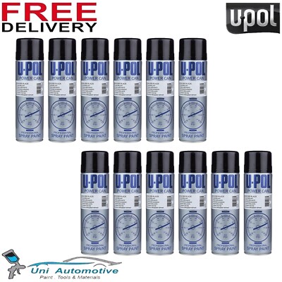 12 X U-POL POWER CAN AEROSOLE 500ML UPOL SPRÜHFARBE KLAPPERDOSEN - SCHWARZ GLÄNZEND