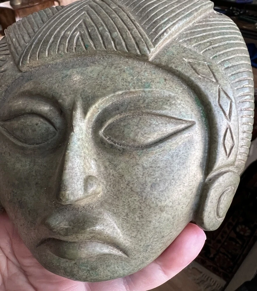 Máscara de jade asteca olmeca pré-colombiana México arte antiga - bebê infantil - Imagem 3 de 4