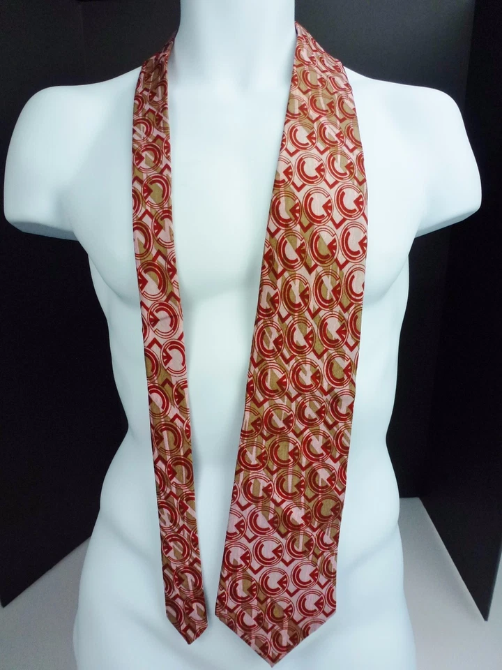 Corbata de Nylon Retro Deco Rojo, Rosa y Tostado Pieza Conversation Foto 2 de 4