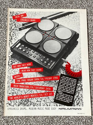 SELTEN 1983 Magazin Reklame Bild Mattel Elektronik Synsonics Schlagzeug Ad 80er