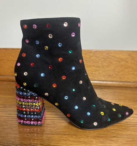 Betsey Johnson Kaydence Stiefeletten mit Schmucksteinen Größe 6 klobiger Blockabsatz Glitzer schick