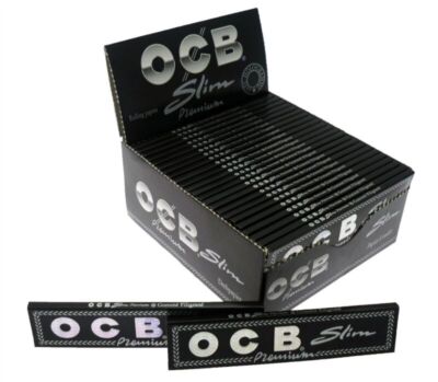 OCB Premium Black Slim Blättchen Kingsize Zigaretten volle Box 50 Hefte