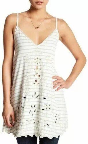 Free People Seafaring Striped Embroidered Tunic Top Cami Tank Cutout M 275006
