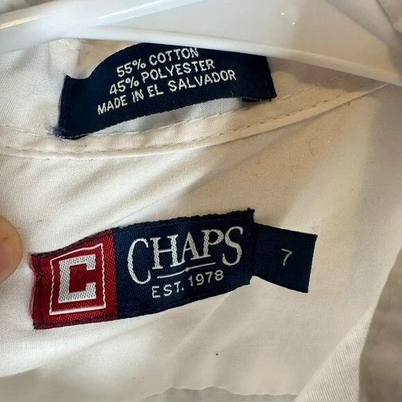 Chaps Boy’s 7 White Button LS Dress Shirt Cotton Blend Pocket Preppy Classic - Image 3 of 4