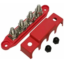 Red 3/8" 4 Stud Power Distribution Block Busbar With Cover M10