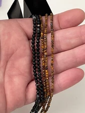 5 Strands Total=2-7” 3mm Black Agate Faceted Bead,3-7” 2mm Tigereye Faceted Bead