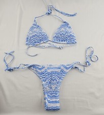 Women's 2 Piece Triangle Bathing Suit Halter Top Tie Side Thong Sz L