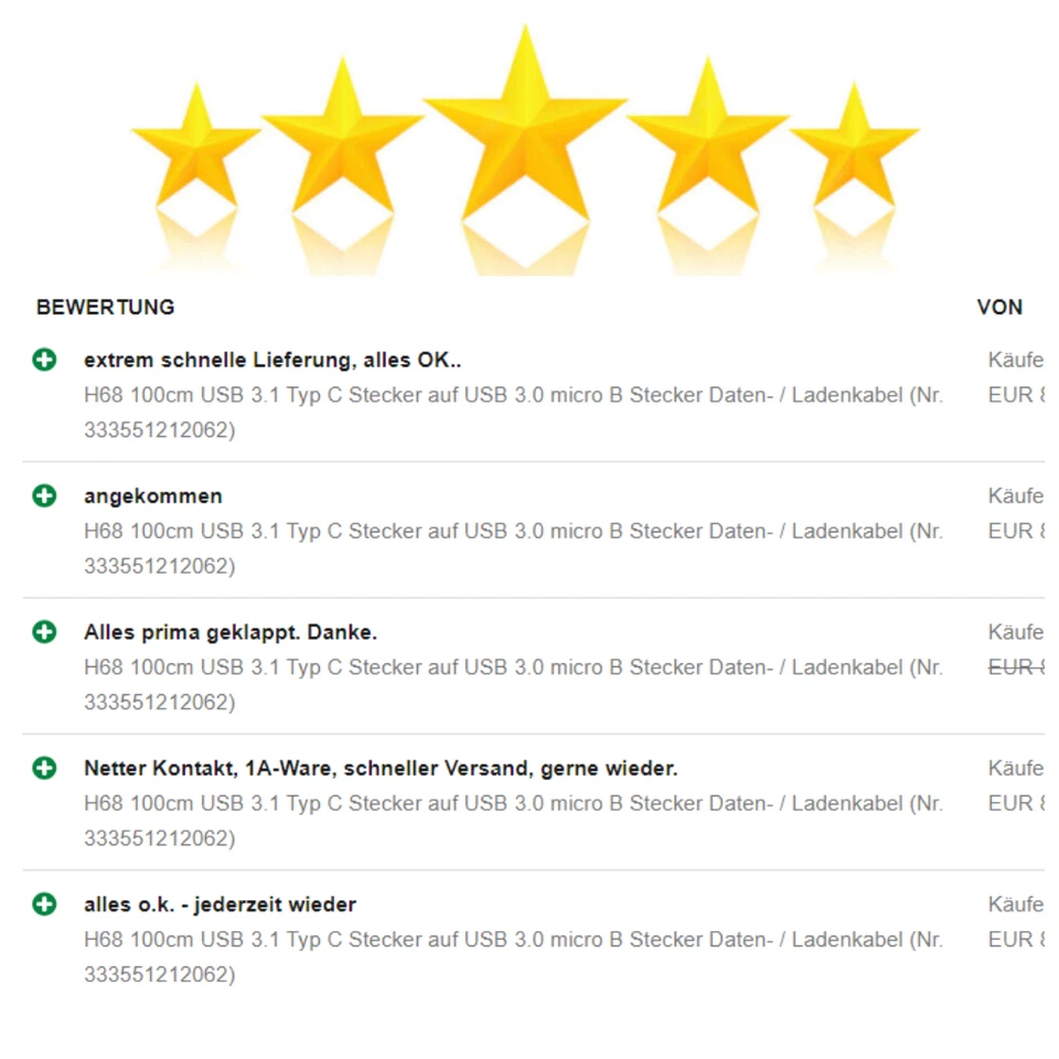 H68 USB 3.1 Typ C Stecker auf USB 3.0 micro B Stecker Festplattenkabel Daten 1m - Bild 4 von 4