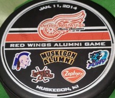 2014 DETROIT RED WINGS ALUMNI GAME MUSKEGON MICHIGAN PUCK MOHAWKS LUMBER JACKS +