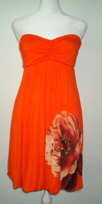 Moa Moa Women's Orange Floral Dress Lined Size-L