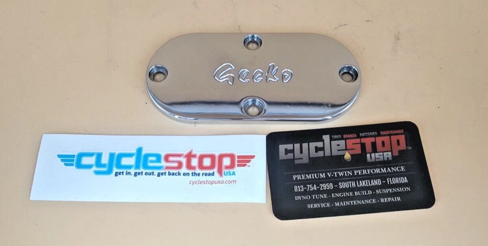 Cubierta de inspección de cadena primaria Gecko Titan Motorcycle Co Company Harley Davidson Foto 2 de 3