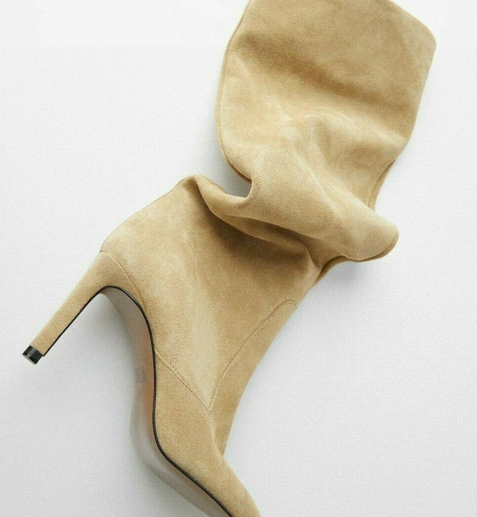 ZARA NWT FW WOMAN SPLIT SUEDE HIGH HEEL BOOTS SOFT-LEG SAND