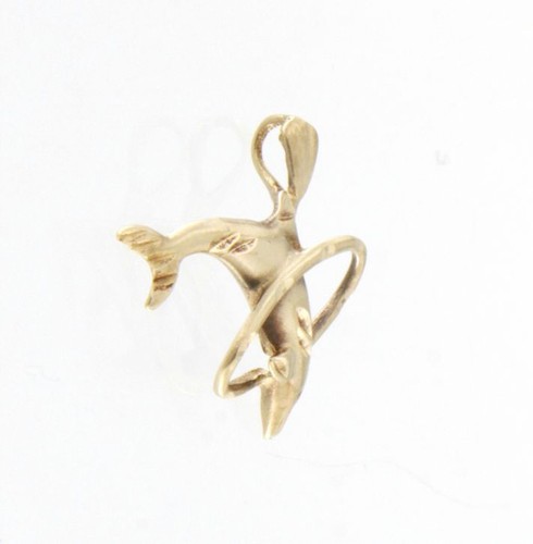 14kt Yellow Gold Unisex Dolphin Charm Pendant 3/4" - Picture 3 of 4