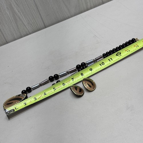 Collar de 15" de laca pintada a mano de colección pendientes a juego detalles en tono dorado Japón - Imagen 14 de 16