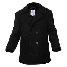 Pea Coat US Navy STYLE Jacket Non-USGI USN CVN DDG SSN LHA Wool Peacoat Black
