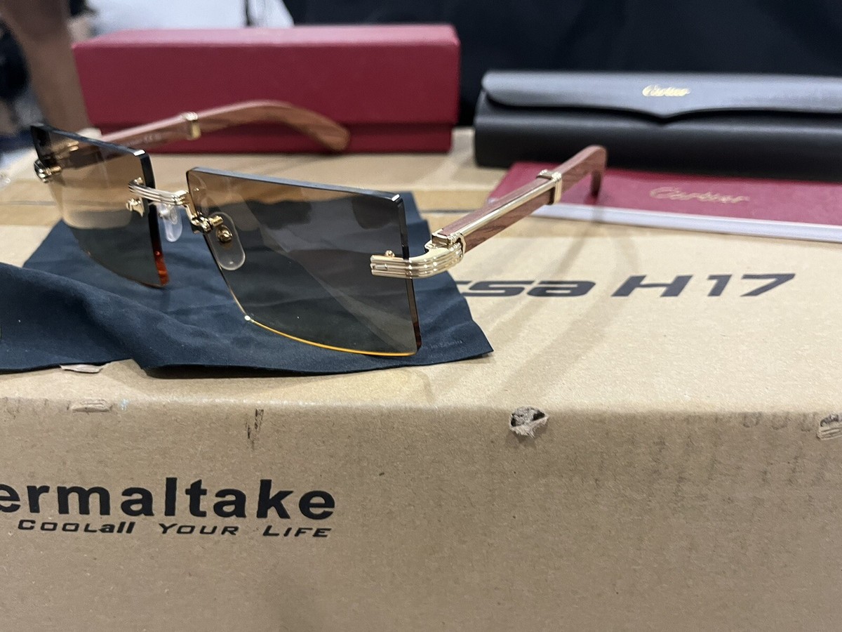 Cartier CT03770 C brown Wood and gold Rimless Frame