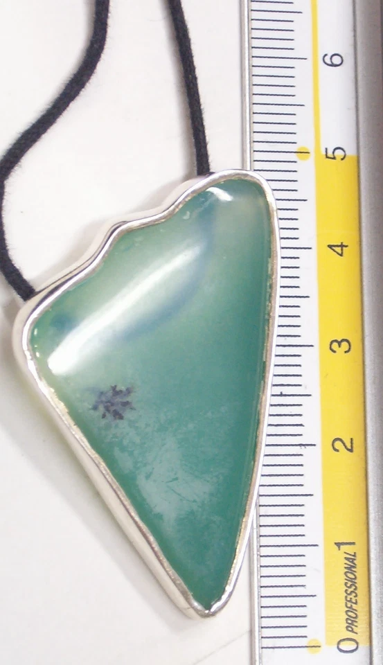 Ciondolo in ARGENTO 925 con AGATA naturale verde e girocollo - pietra dura - - Immagine 2 di 3