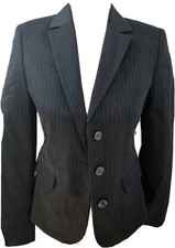 NWT Women's BENETTON Sz 40 US Sz 2-4 Black Lined Pinstriped Career Blazer
