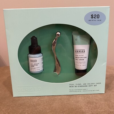 Versed Skin De-Stressing Gift Set Moisturizing Gel Clarifying Serum Facial Wand