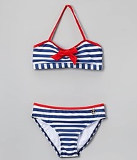 NWT Jantzen Girls Two PC Navy  Red Sail Away Stripe Bikini Swimsuit Set 5 48