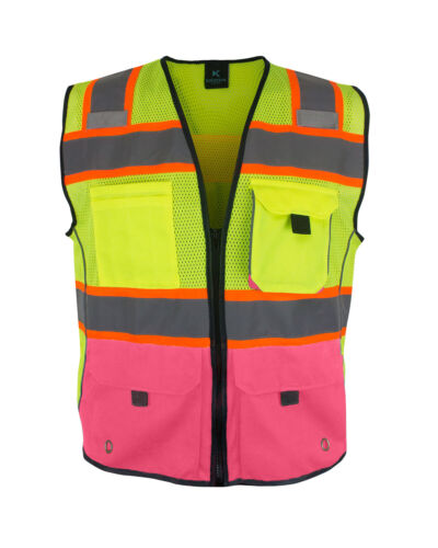 Kolossus Safety Vest High Visibility Multi Frontal Pockets Class 2 - Picture 2 of 11